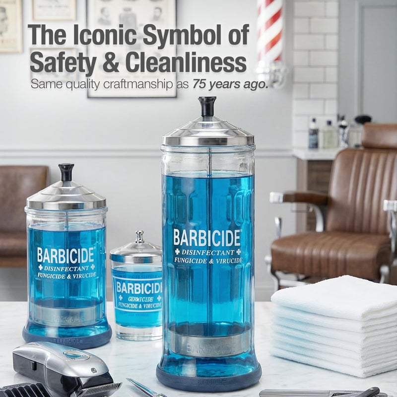 BARBICIDE Disinfectant Jar (Small - 4 Fl Oz) â€“ Durable Glass Immersion Container with Stainless Steel Lid and Tray â€“ Professional Salon, Spa & Barber Tool Sanitizer for Combs, Brushes & Implements - Image 2